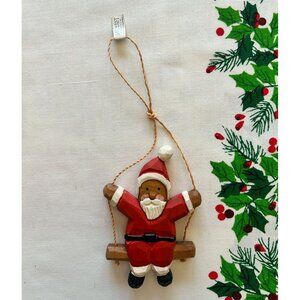 Handcrafted Midwest Rustic Santa Ornament On A Swing Holiday Decor